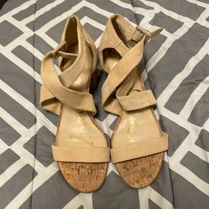 SAM EDELMAN Cork Heel Suede Brown Strappy heeled Sandals Sz. 11